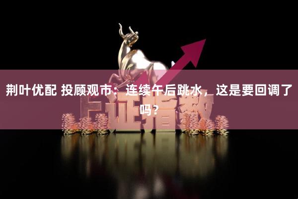 荆叶优配 投顾观市：连续午后跳水，这是要回调了吗？